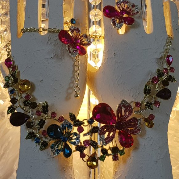 Eye Candy LA Neck Lace and Earrings. Multicolour Stone & Floral . Brand New - Picture 5 of 8